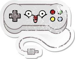 distressed sticker of a cute cartoon game controller vector