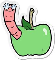 sticker of a cartoon apple with worm vector