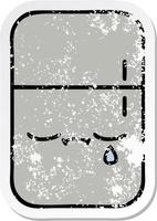 distressed sticker of a cute cartoon fridge freezer vector