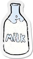 retro distressed sticker of a cartoon bottle of milk vector