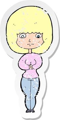 retro distressed sticker of a cartoon shy woman