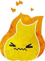 retro cartoon of cute kawaii fire flame vector