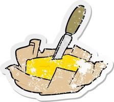 distressed sticker of a cartoon butter vector