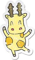 distressed sticker of a cute cartoon giraffe vector