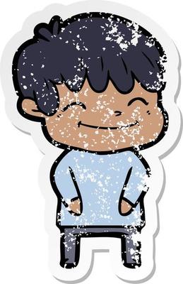 distressed sticker of a cartoon happy boy