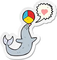 sticker of a cartoon seal with ball vector