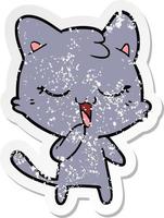 distressed sticker of a happy cartoon cat vector