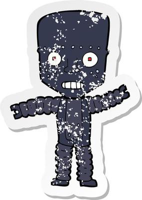 retro distressed sticker of a cartoon robot
