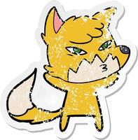 distressed sticker of a clever cartoon fox vector