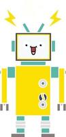 flat color retro cartoon happy robot vector