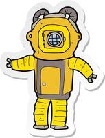 sticker of a cartoon deep sea diver vector