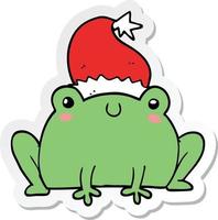 sticker of a cute cartoon christmas frog vector