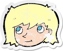 retro distressed sticker of a cartoon female face vector