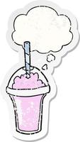 cartoon smoothie and thought bubble as a distressed worn sticker vector