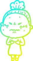 cold gradient line drawing cartoon annoyed old lady vector
