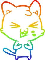 rainbow gradient line drawing cartoon cat hissing vector