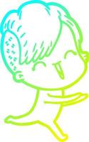 cold gradient line drawing cartoon happy hipster girl vector