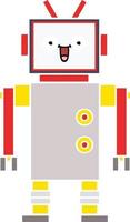 flat color retro cartoon happy robot vector