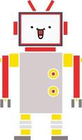 flat color retro cartoon happy robot vector