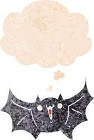 cartoon happy vampire bat and thought bubble in retro textured style vector