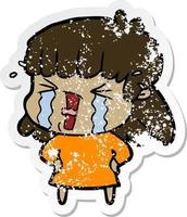 distressed sticker of a cartoon woman in tears vector