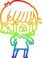 rainbow gradient line drawing cartoon girl crying vector