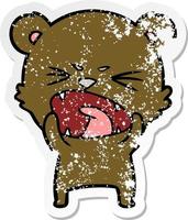 pegatina angustiada de un oso de dibujos animados enojado vector