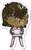 distressed sticker of a cartoon woman vector