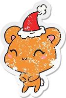 pegatina angustiada de navidad caricatura de oso kawaii vector