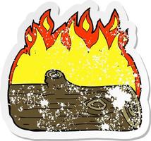 retro distressed sticker of a cartoon burning log vector