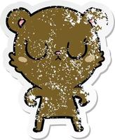 distressed sticker of a peaceful cartoon bear vector