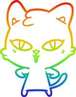 rainbow gradient line drawing cartoon cat vector