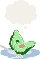 cartoon avocado and thought bubble in retro style vector