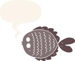 cartoon flat fish and speech bubble in retro style vector