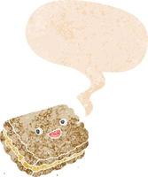 cartoon biscuit and speech bubble in retro textured style vector