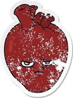 distressed sticker of a cartoon mean heart vector