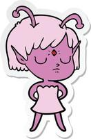 sticker of a cartoon alien girl vector