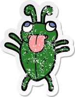 distressed sticker of a funny cartoon bug vector
