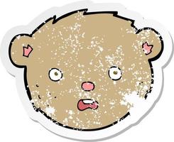 retro distressed sticker of a cartoon teddy bear face vector