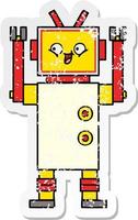 distressed sticker of a cute cartoon robot vector