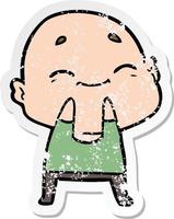 distressed sticker of a cartoon happy bald man vector