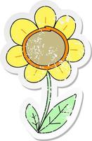 distressed sticker of a quirky hand drawn cartoon daisy vector