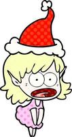 comic book style illustration of a shocked elf girl wearing santa hat vector