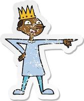 retro distressed sticker of a cartoon pointing prince vector