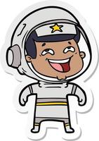 sticker of a cartoon laughing astronaut vector