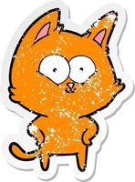 distressed sticker of a cartoon cat vector