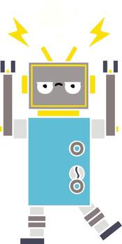 flat color retro cartoon malfunctioning robot vector