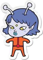 sticker of a pretty cartoon alien girl vector