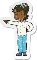 retro distressed sticker of a cartoon friendly woman pointing vector