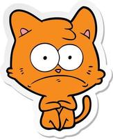 sticker of a cartoon nervous cat vector